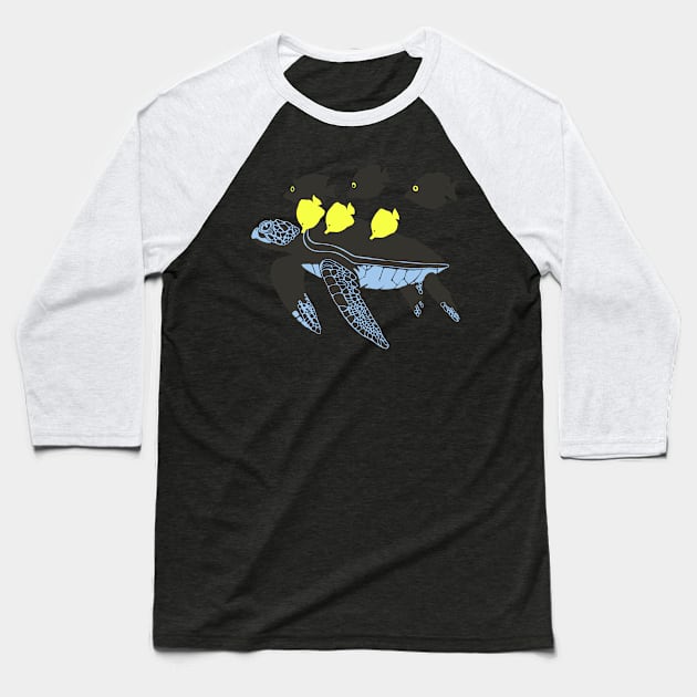 Hawaiian Sea Turtle & Fish Baseball T-Shirt by Adrielle-art